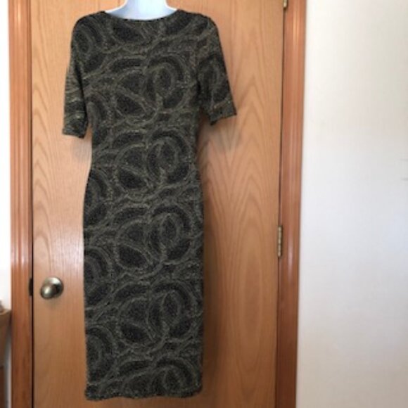 LulaRoe Glittery Gold Sparkle Stretchy Black Sheath Dress XS Extra Small - Picture 7 of 10